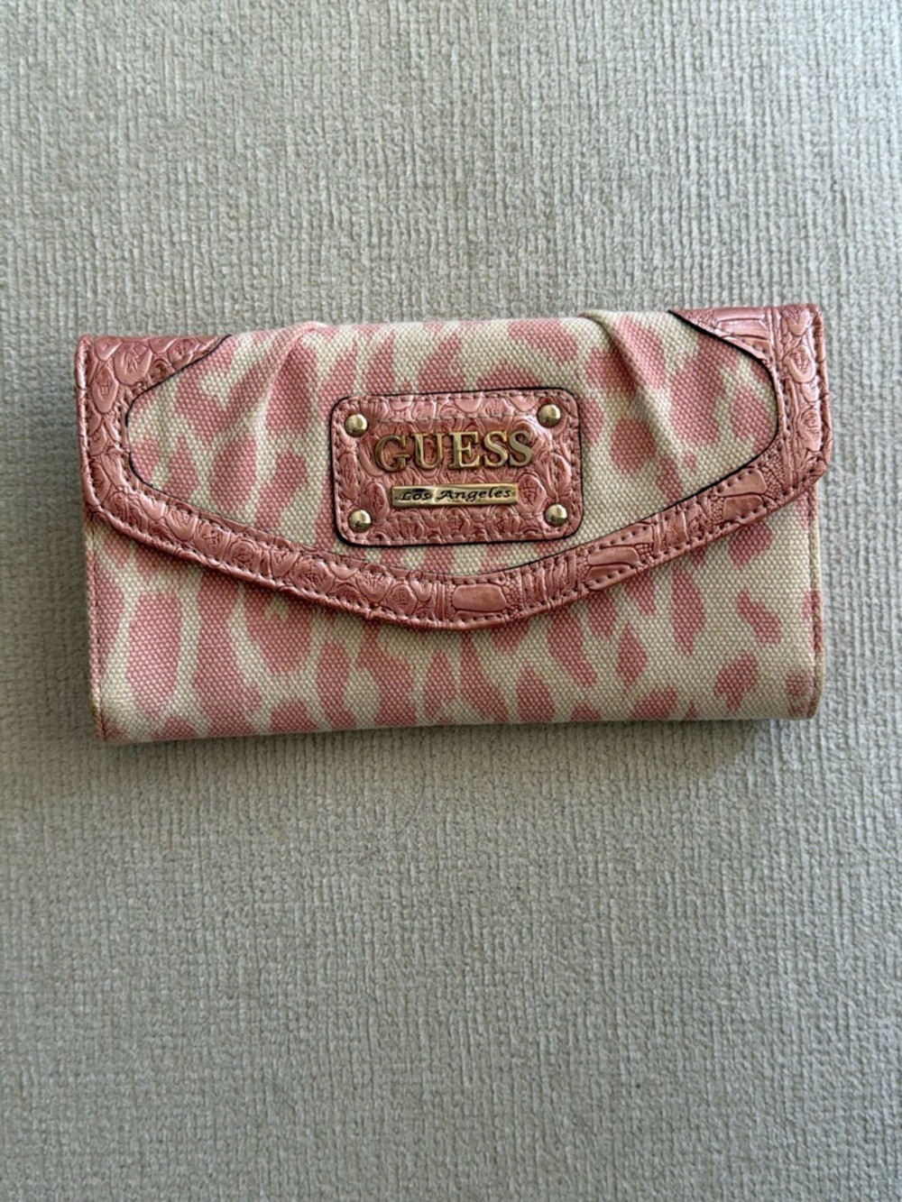 GUESS Pink and Cream Leopard-Print Women's Wallet